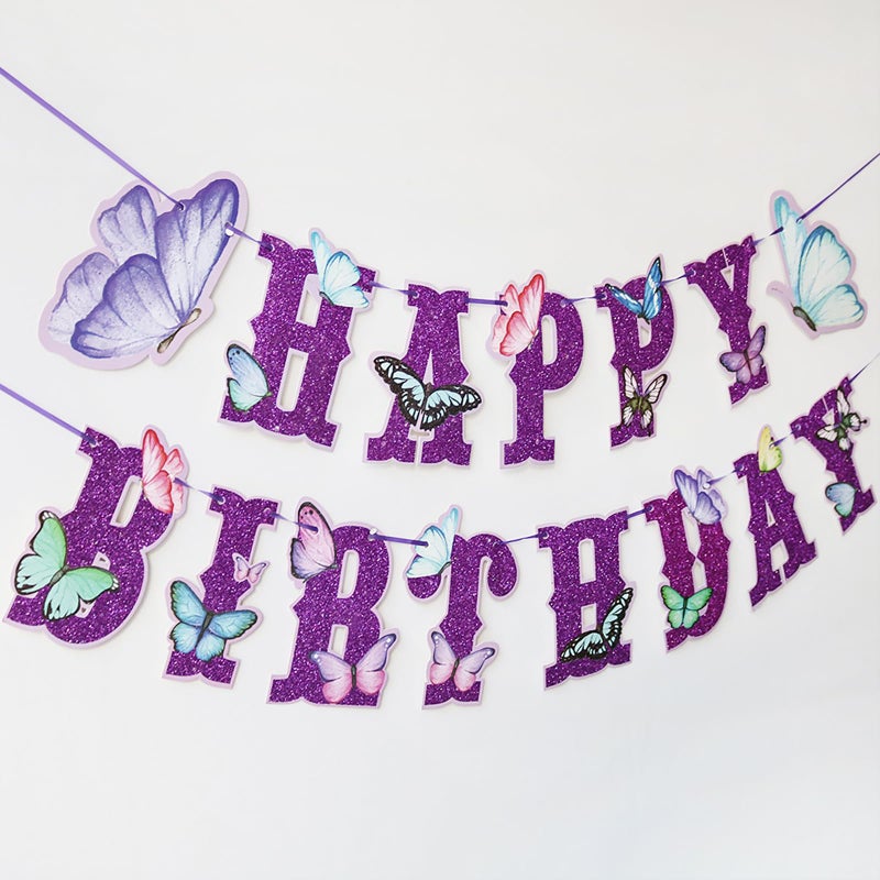 BIEUFBJI Butterfly Birthday Banner & Decorations - Fairy Happy Baby Shower - Image 2